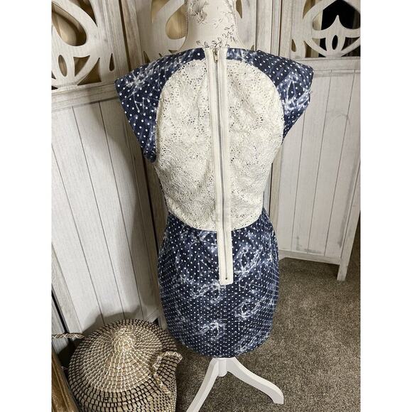 Alberto Makali Denim Polka Dot Lace Back Midi Summer Dress Size 6 - Picture 4 of 9